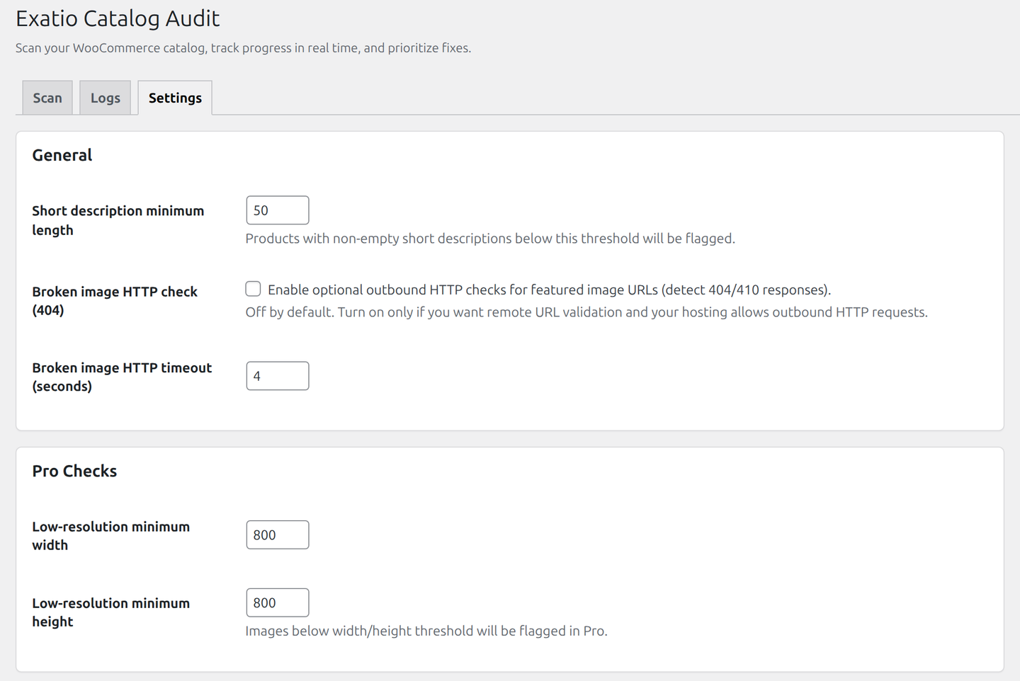 General settings for scan checks and HTTP validation